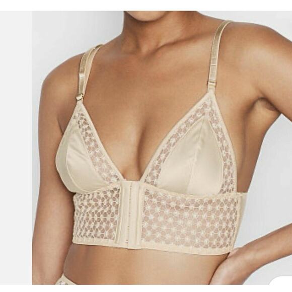 Victoria's Secret Starburst Long Line Triangle Bra Bralette Tan XL New - Picture 1 of 7